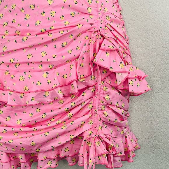 Tiger Mist Colorado Summer Pink Floral Print Ruched Ruffle Layered Mini Skirt XS - Picture 6 of 12